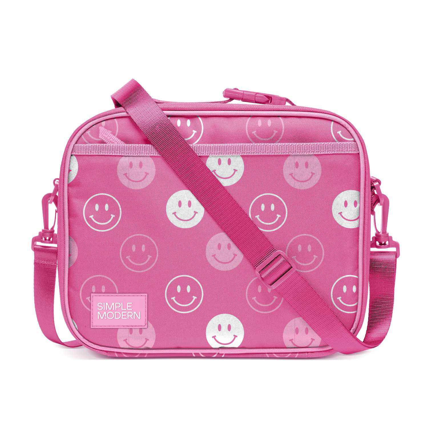 Hadley Lunch Bag with Shoulder Strap - Pink Happy Faces