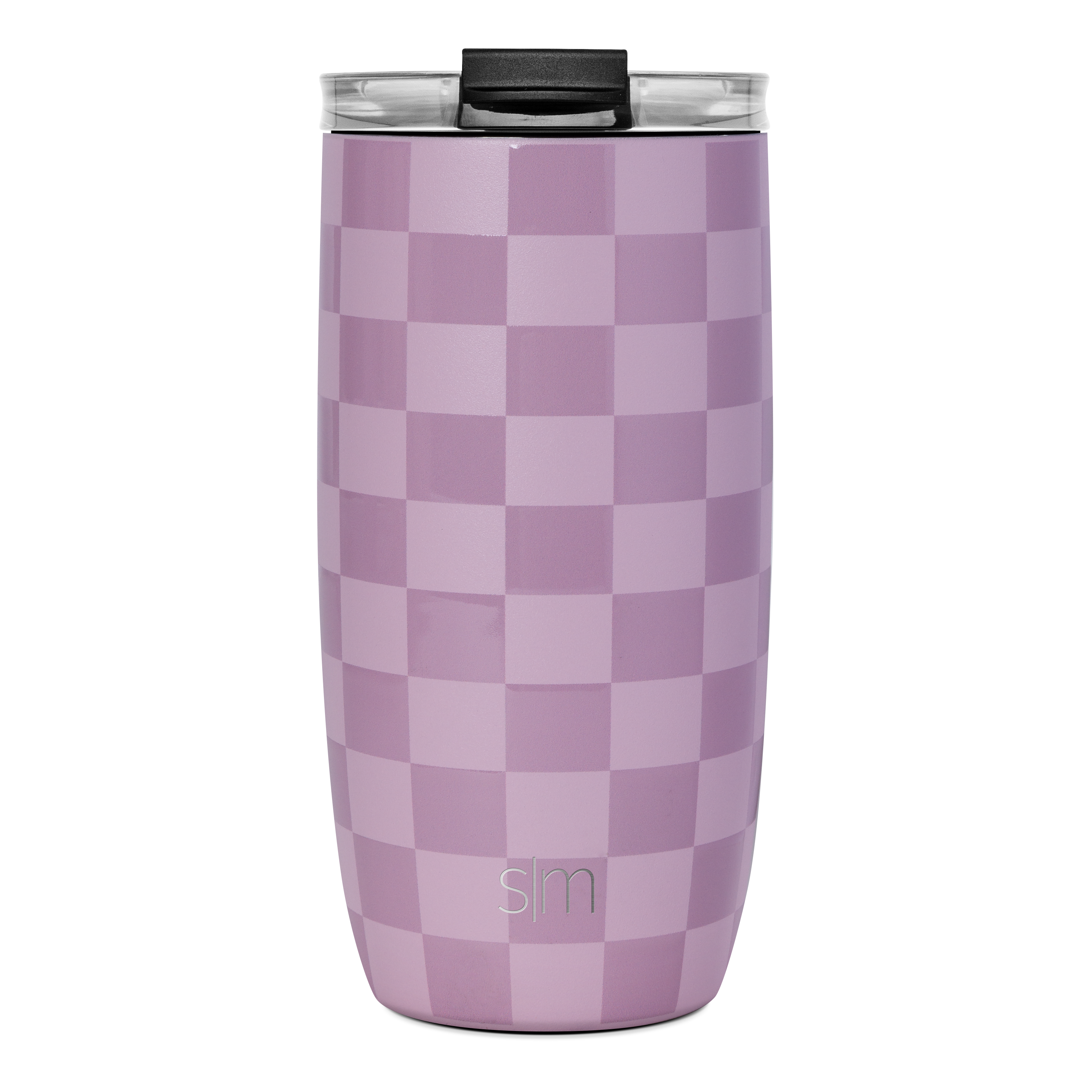 Voyager Tumbler with Clear Flip Lid & Straw - 16oz / Lavender Checkmate / Flip