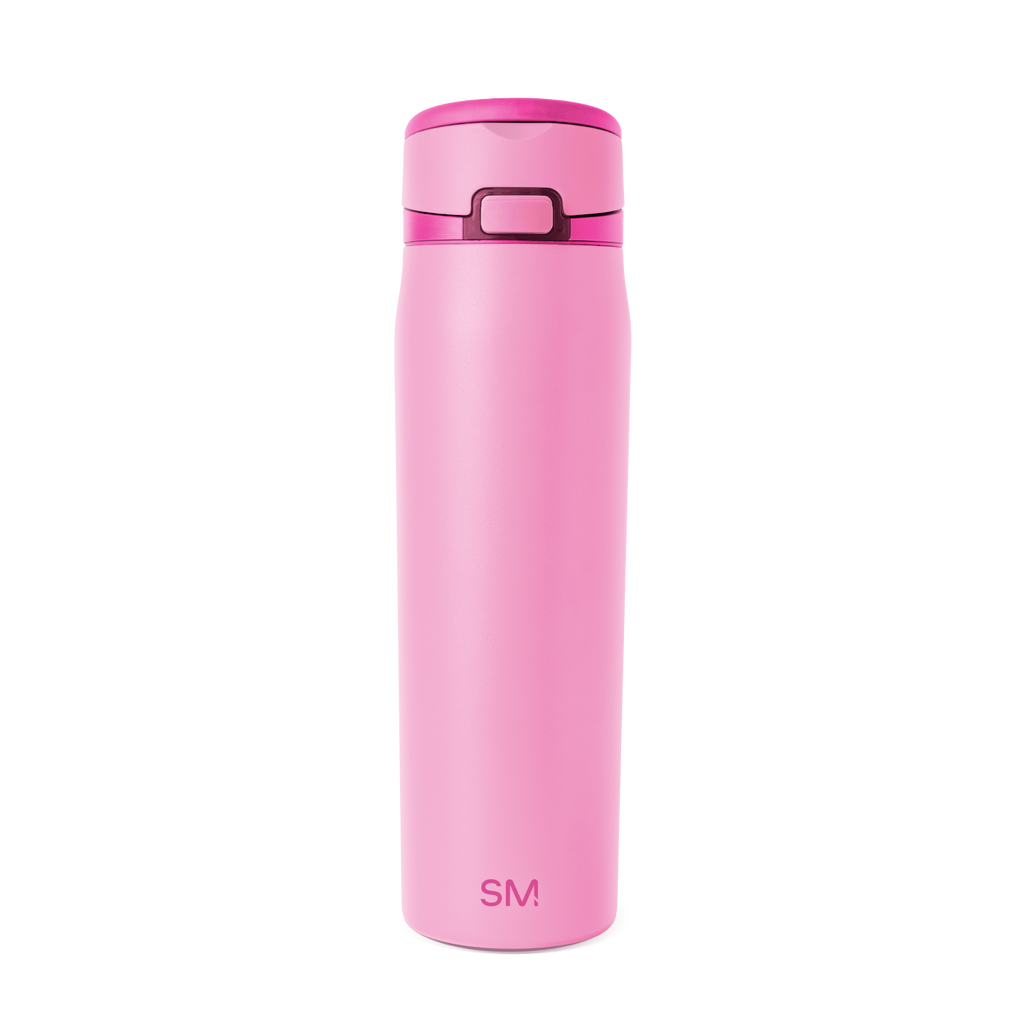 Pink cylindrical drinkware with magenta accent details